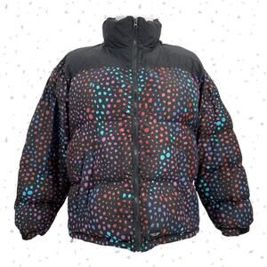 Lazy Oaf Midnight Lizard Puffer Jacket Black Rainbow Spotted Coat Unisex Size S